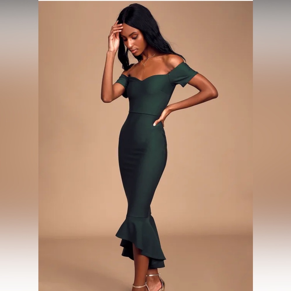 LULUS green off the shoulder midi dress